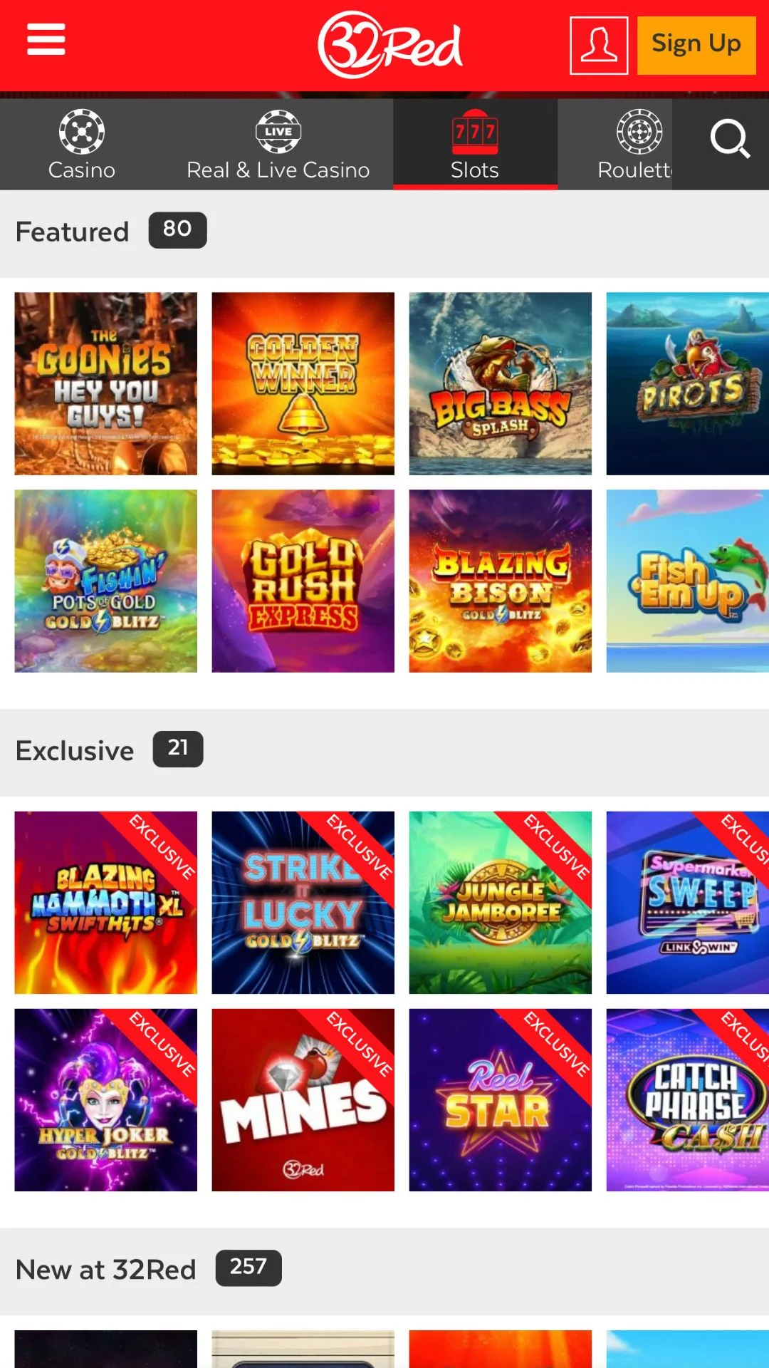 Screenshot for 32Red Casino with caption: 32Red Casino Slots