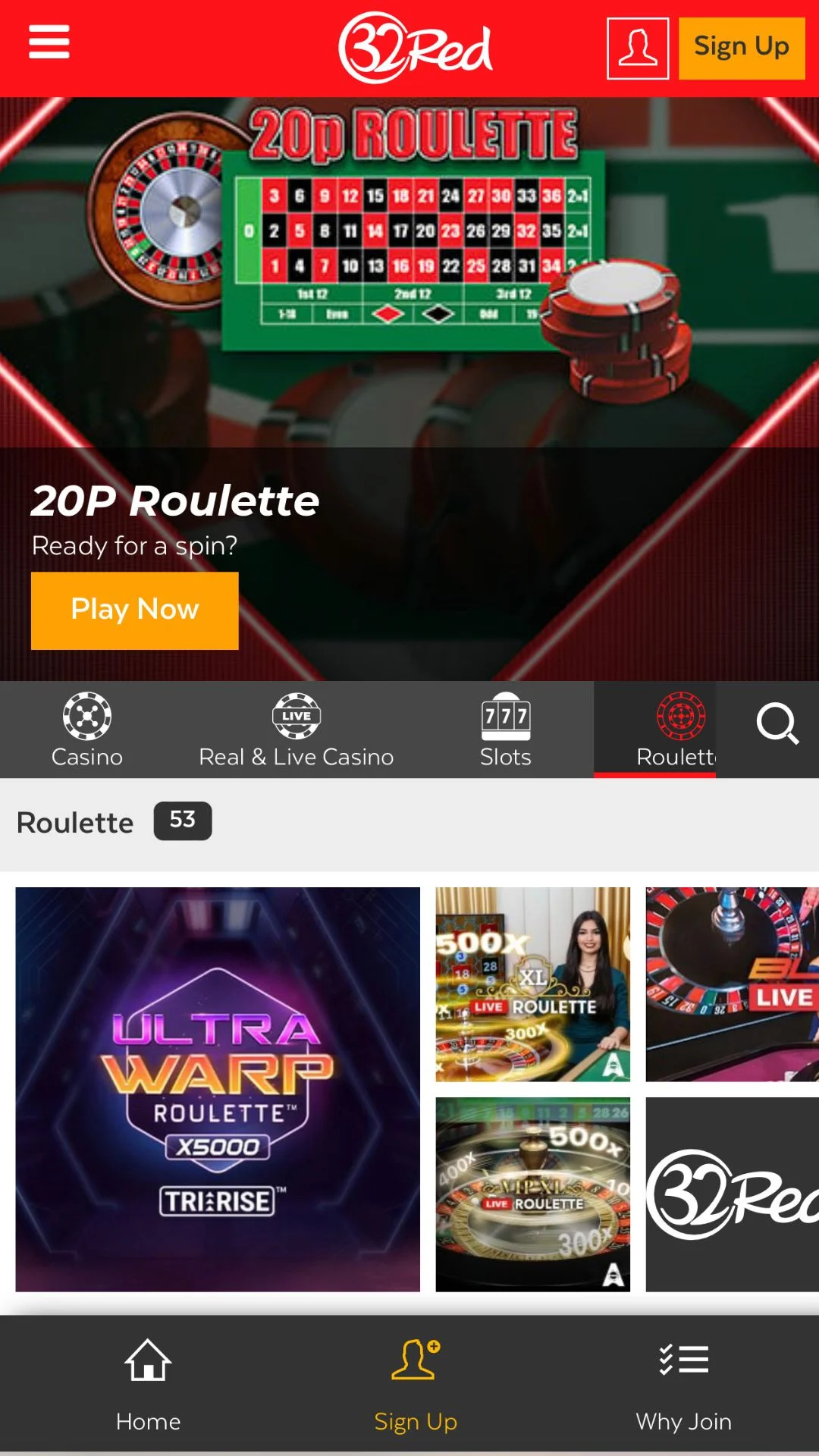 Screenshot for 32Red Casino with caption: 32Red Roulette