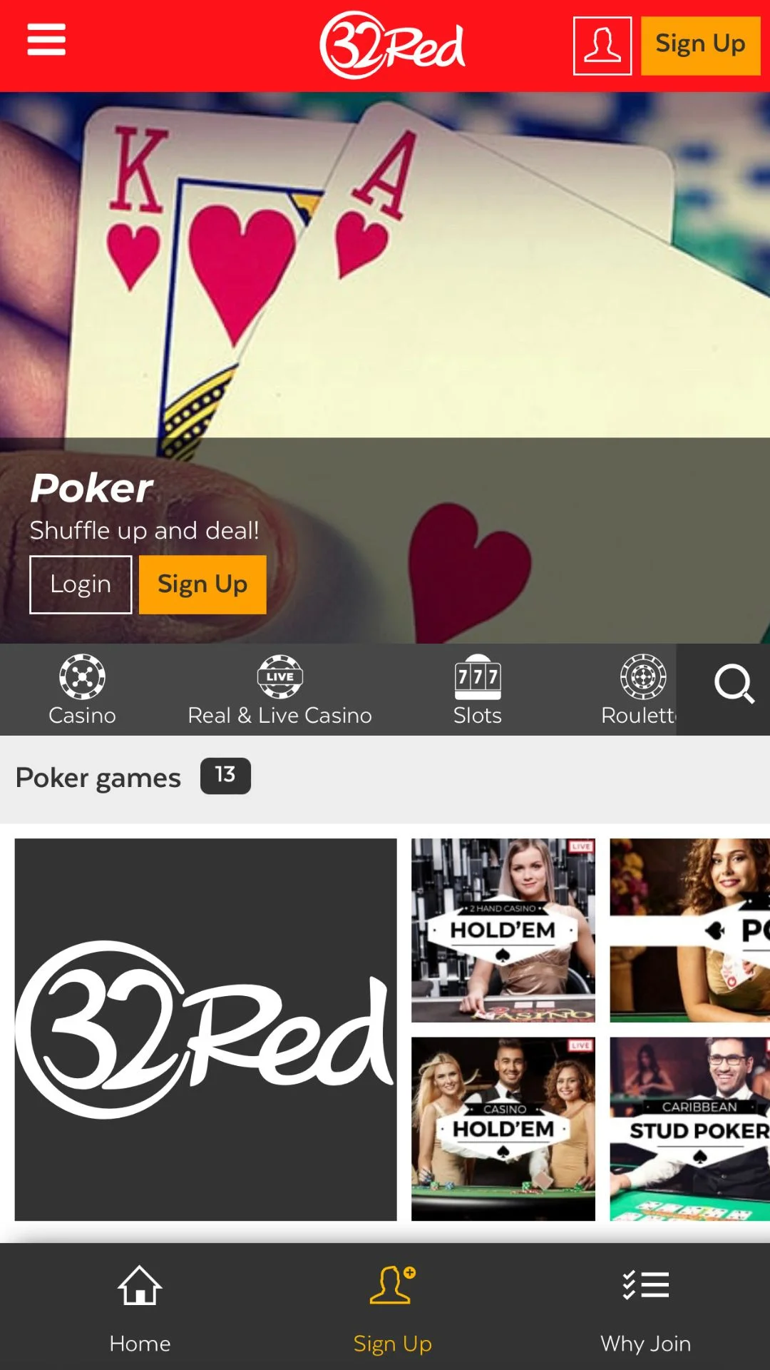 Screenshot for 32Red Casino with caption: 32Red Poker