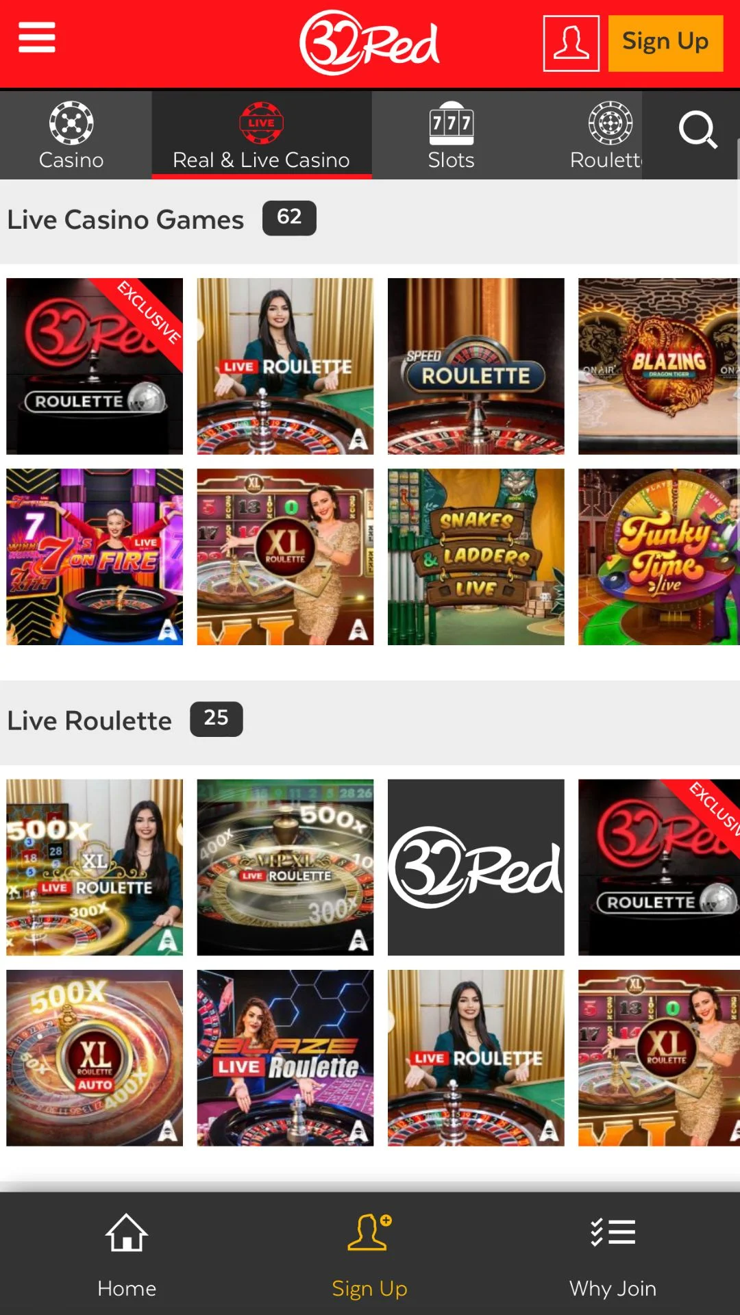 Screenshot for 32Red Casino with caption: 32Red Casino Live Games