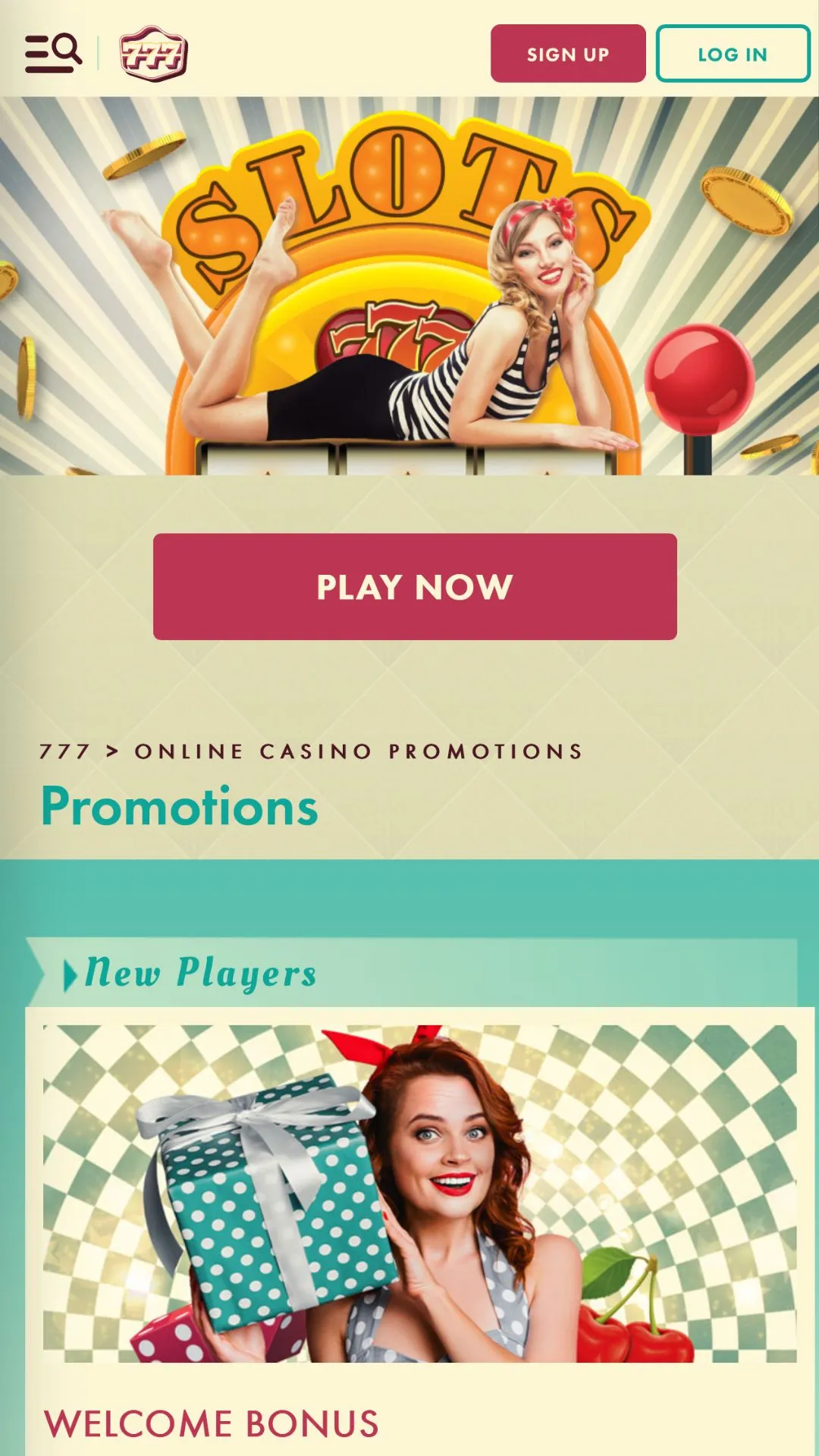 Screenshot for 777 Casino with caption: 777 Casino Promotions