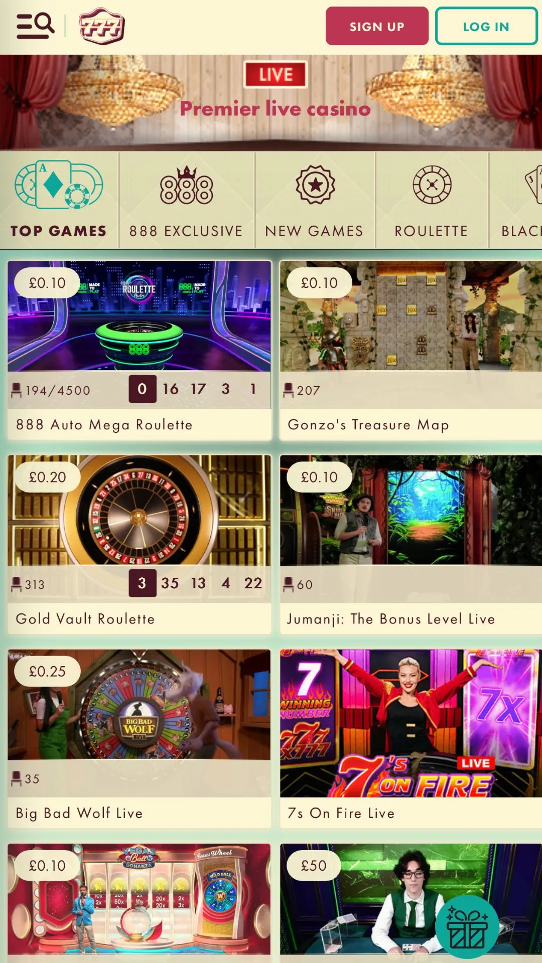 Screenshot for 777 Casino with caption: 777 Live Casino