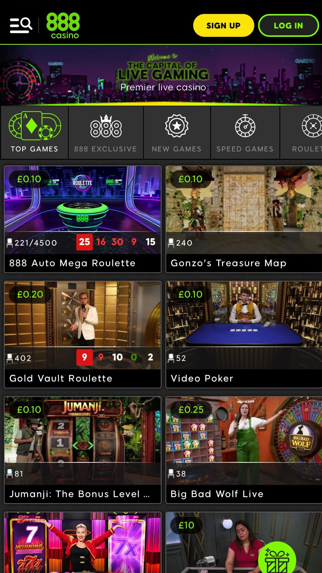 Screenshot for 888casino Casino with caption: 888 Live Casino