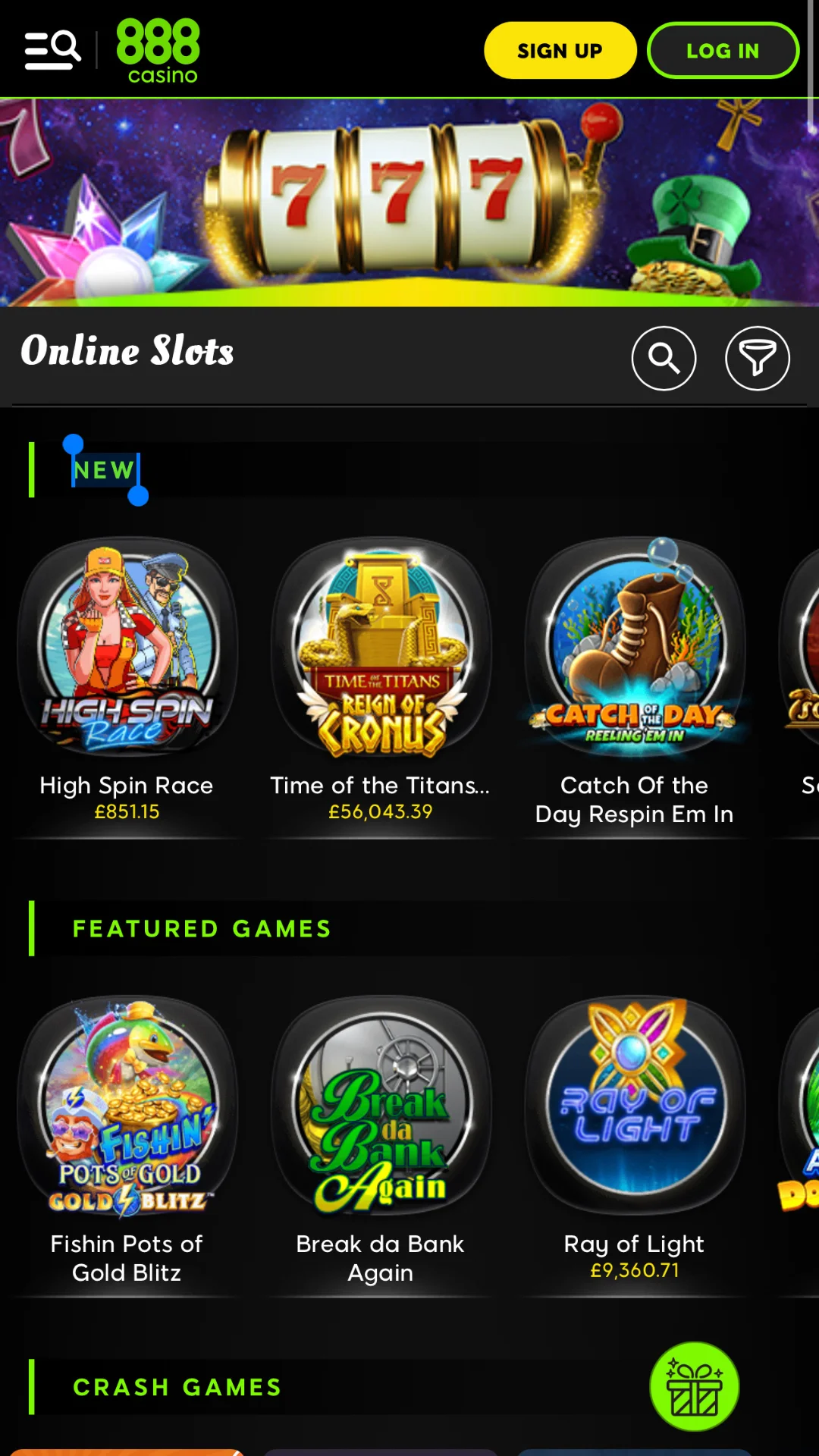 Screenshot for 888casino Casino with caption: 888 Casino Slots