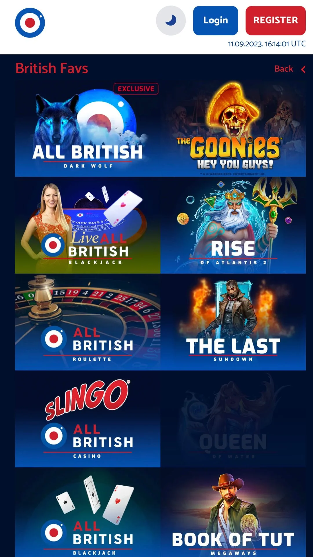 Screenshot for All British Casino with caption: All British Casino Top Games