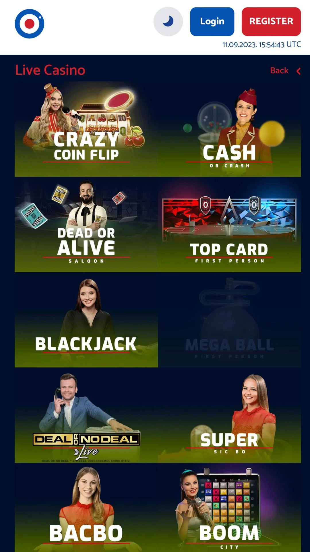 Screenshot for All British Casino with caption: All British Casino Live Games