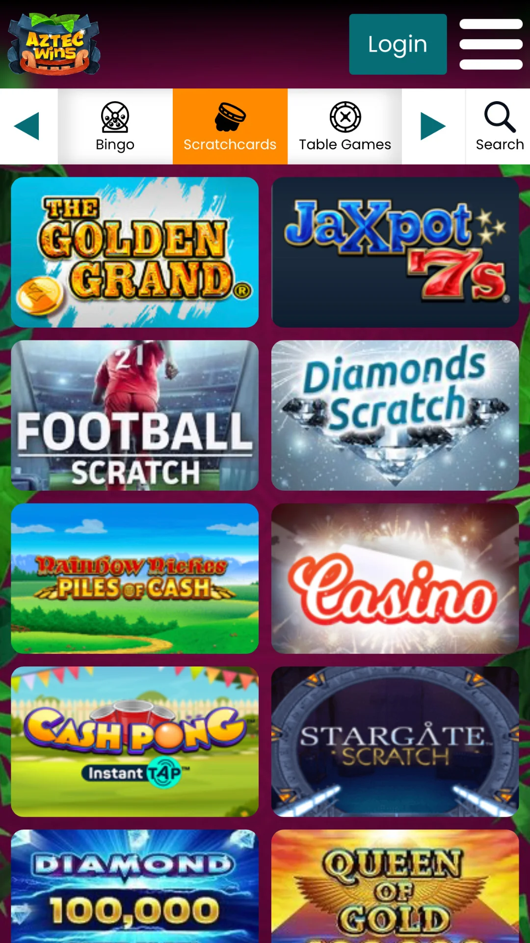 Screenshot for Aztec Wins Casino with caption: Aztec Wins Scratchcards