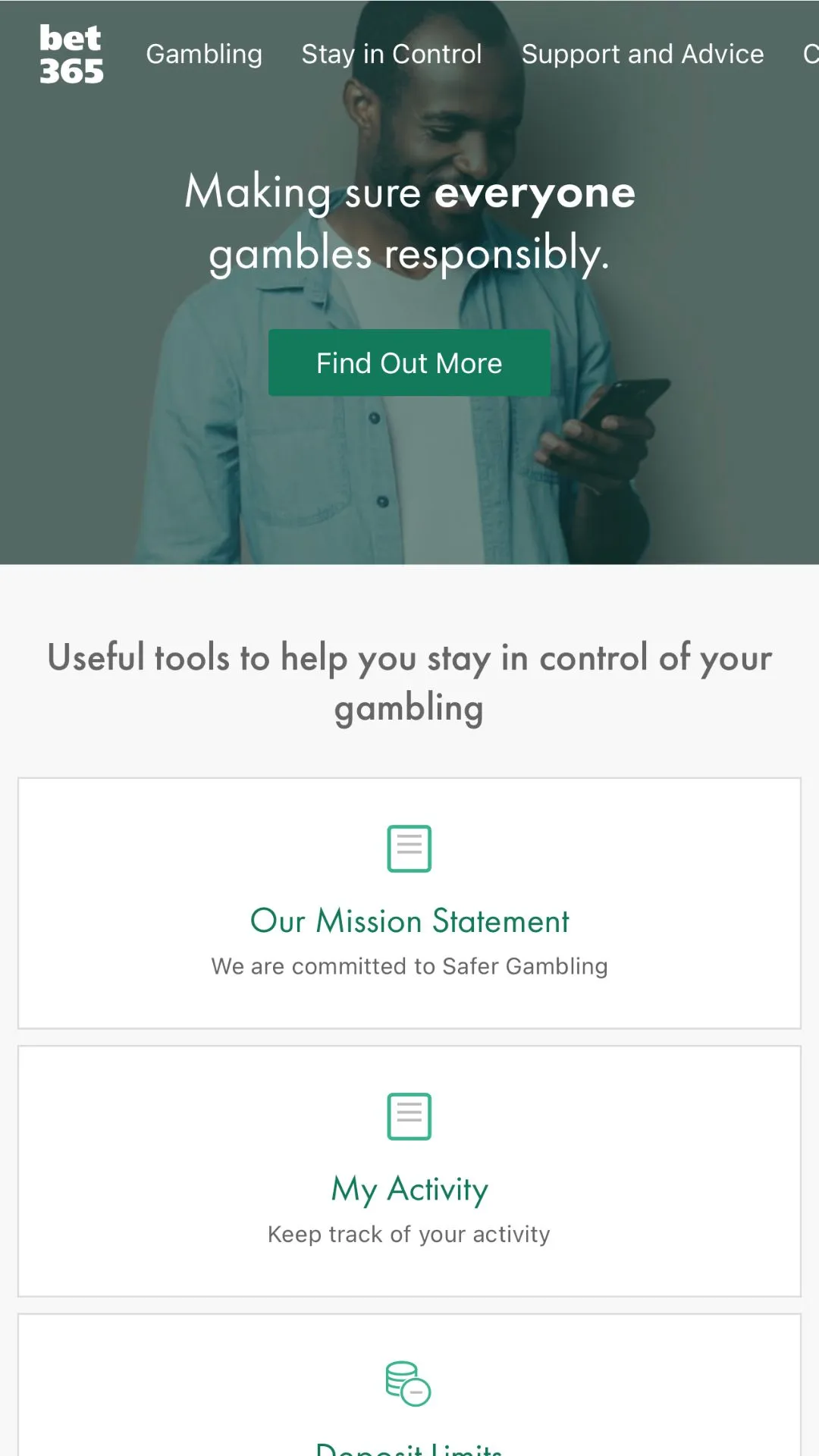 Screenshot for bet365 Casino with caption: Bet365 Casino Safe Gambling