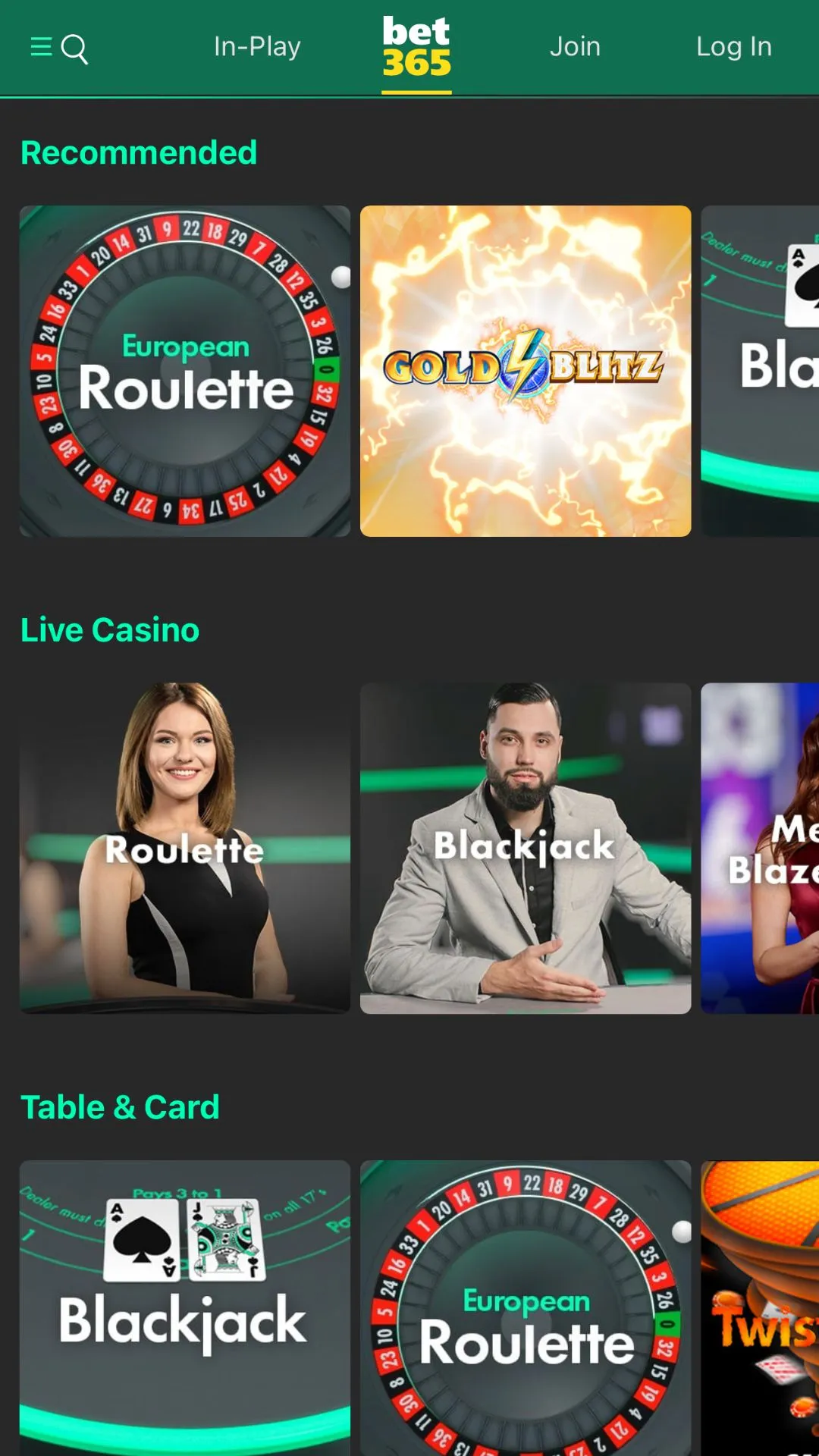 Screenshot for bet365 Casino with caption: Bet365 Casino Games