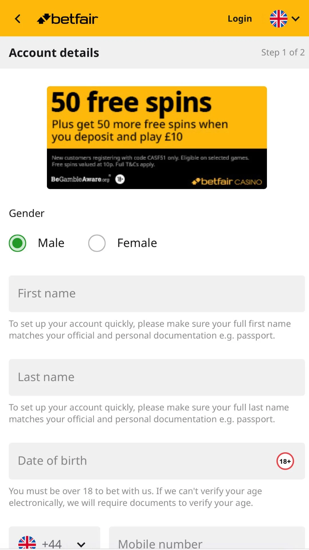 Screenshot for Betfair Casino with caption: Betfair Casino Sign Up