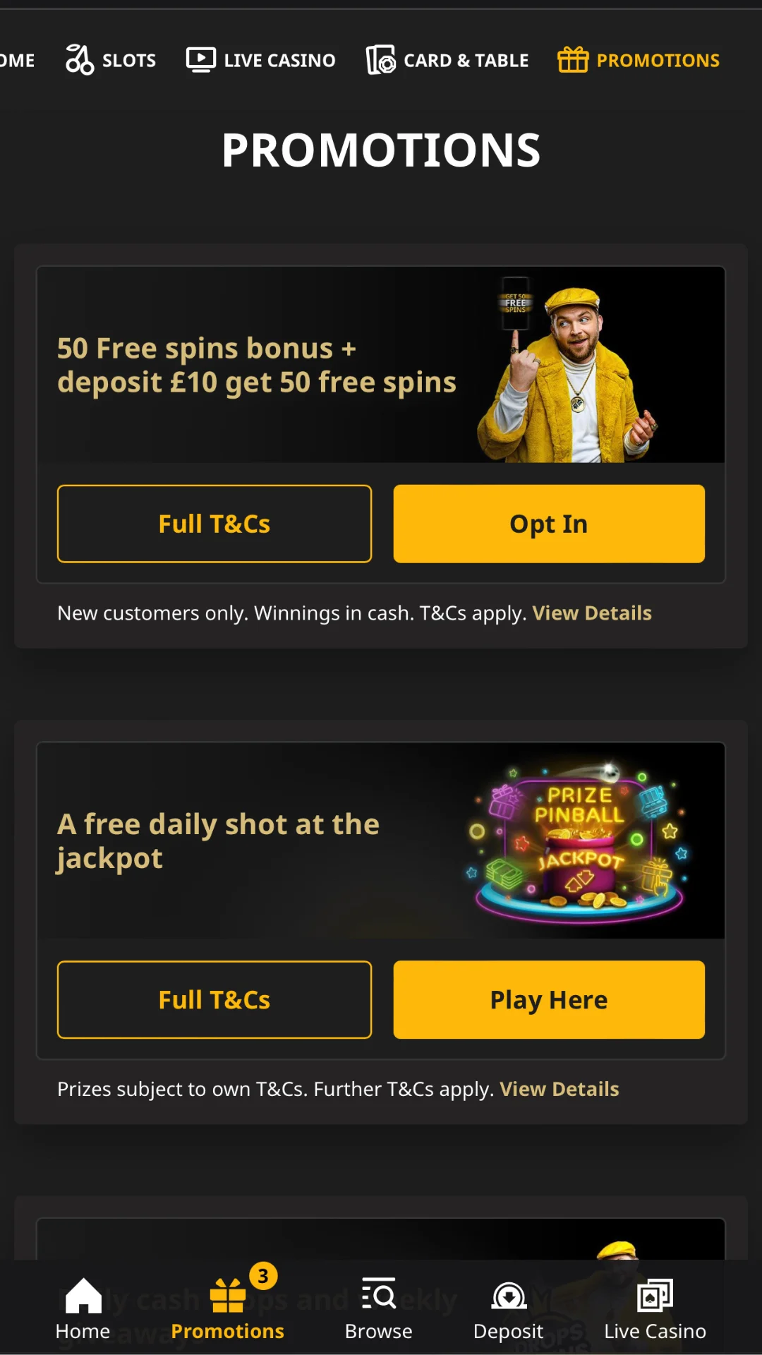 Screenshot for Betfair Casino with caption: Betfair Casino Promotions