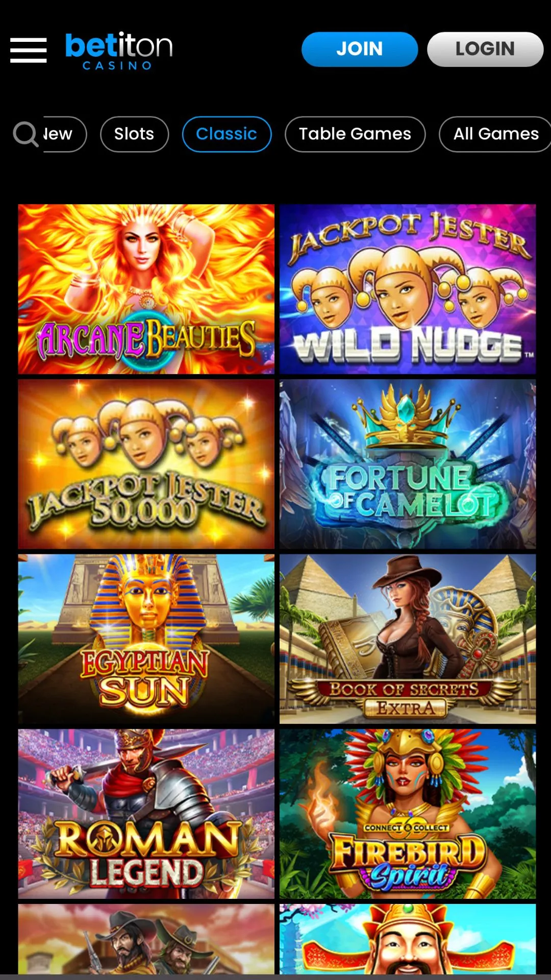 Screenshot for Betiton Casino with caption: Betiton Classic Games