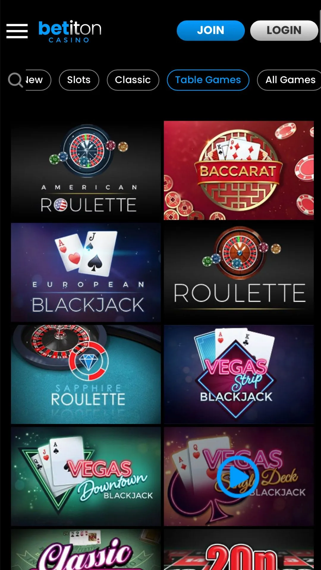 Screenshot for Betiton Casino with caption: Betiton Casino Table Games