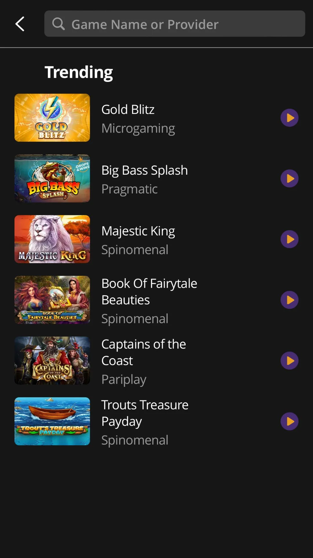 Screenshot for BetRegal Casino with caption: Betregal Trending Games