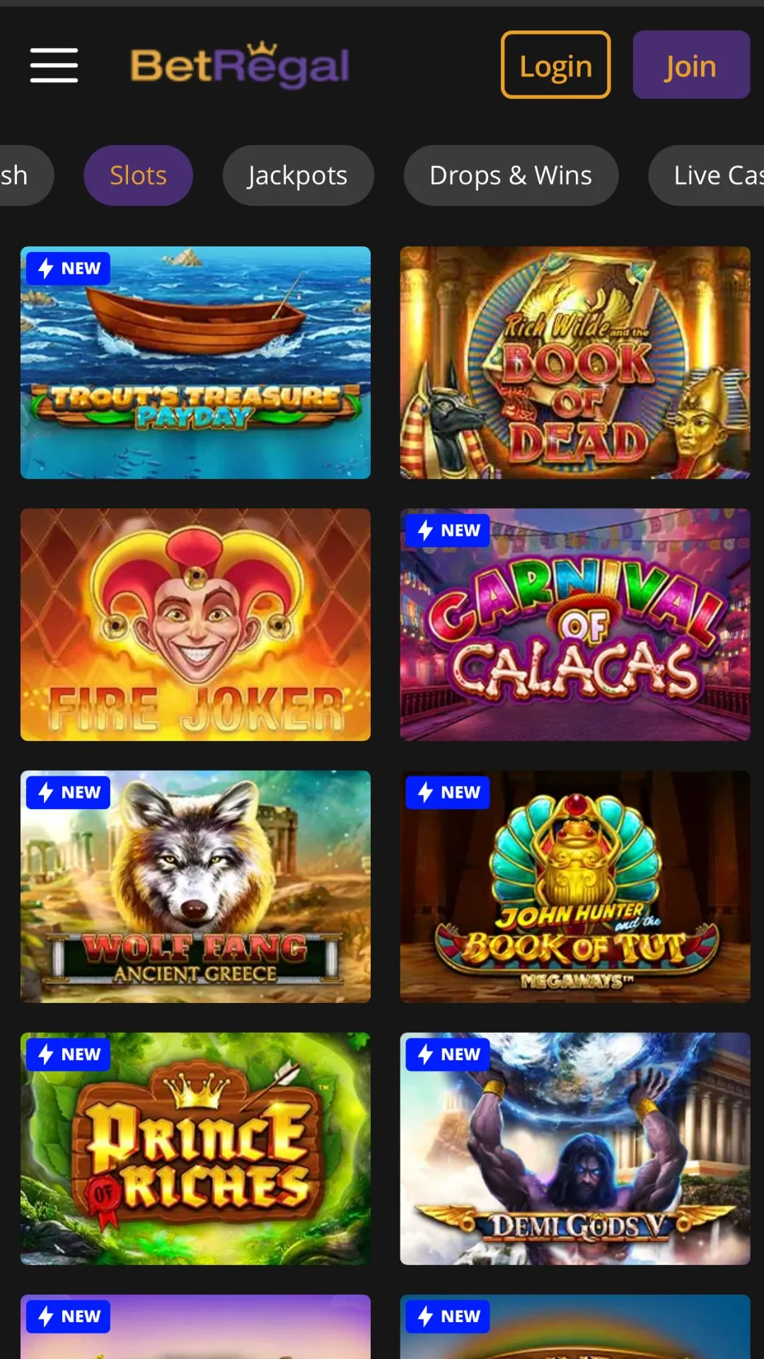 Screenshot for BetRegal Casino with caption: Betregal Slots