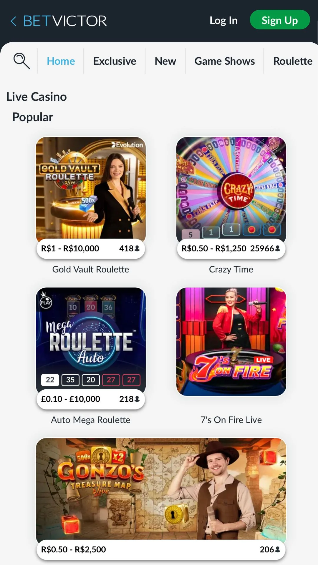 Screenshot for BetVictor Casino with caption: BetVictor Live Casino