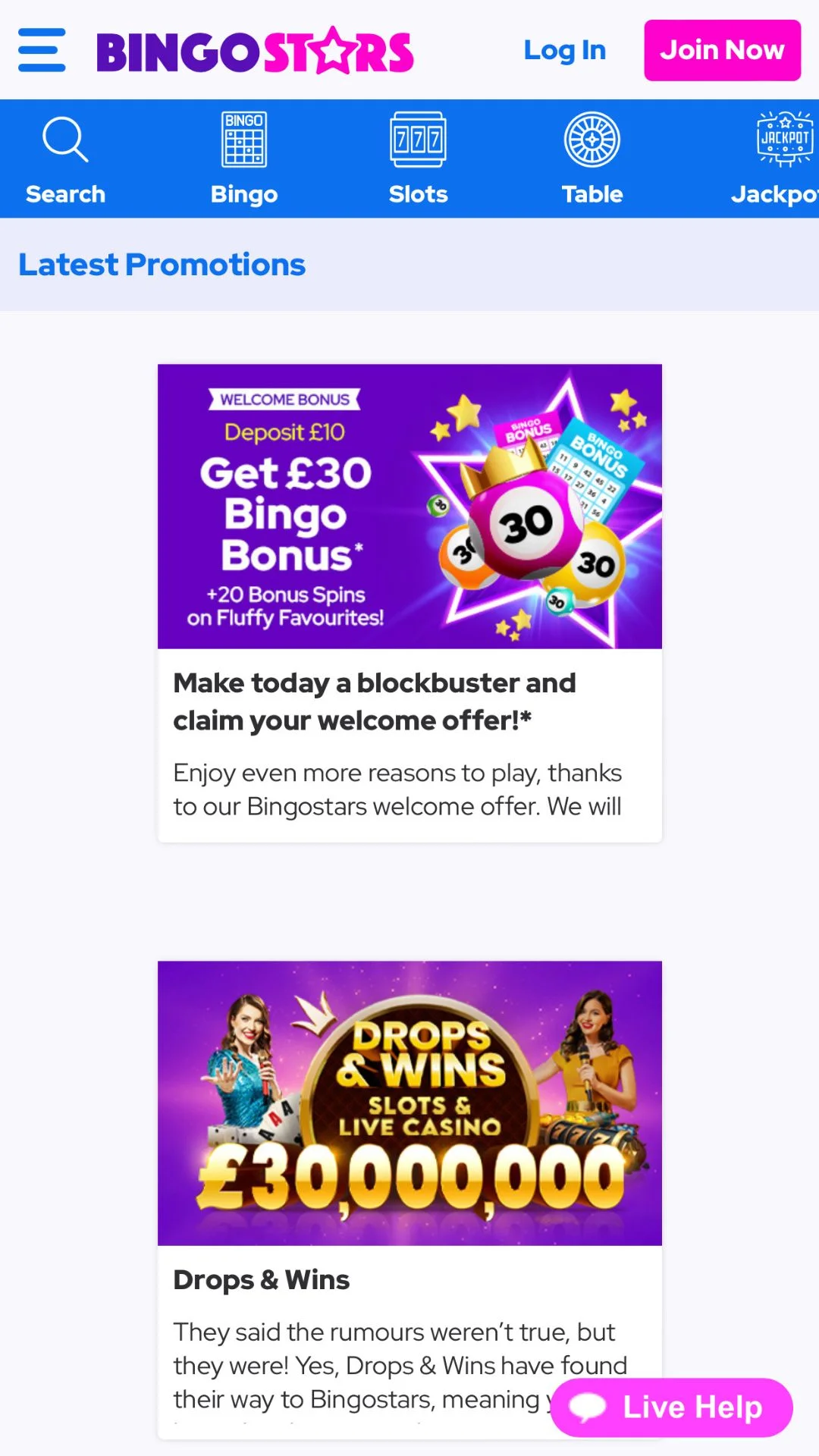 Screenshot for Bingostars Casino with caption: Bingo Stars Promotions