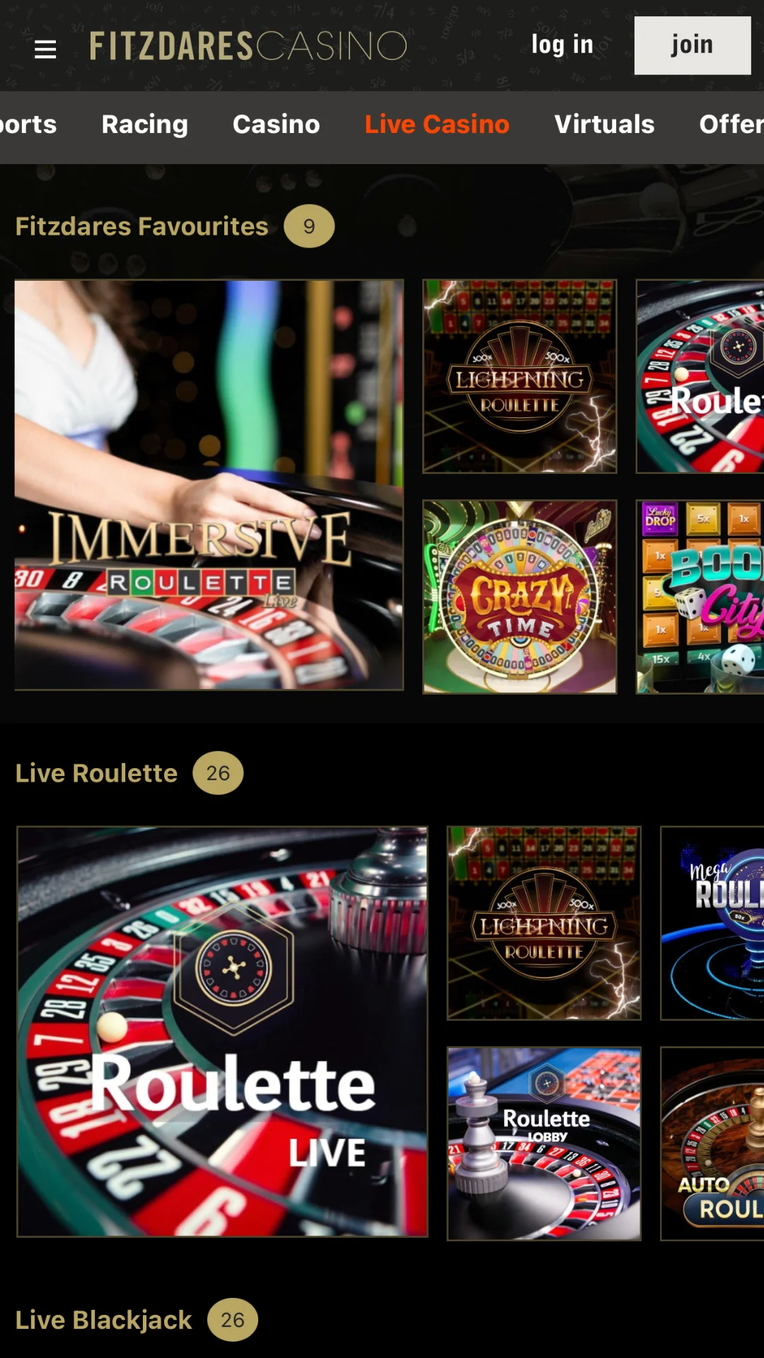 Screenshot for Fitzdares Casino with caption: Fitzdares Live Casino