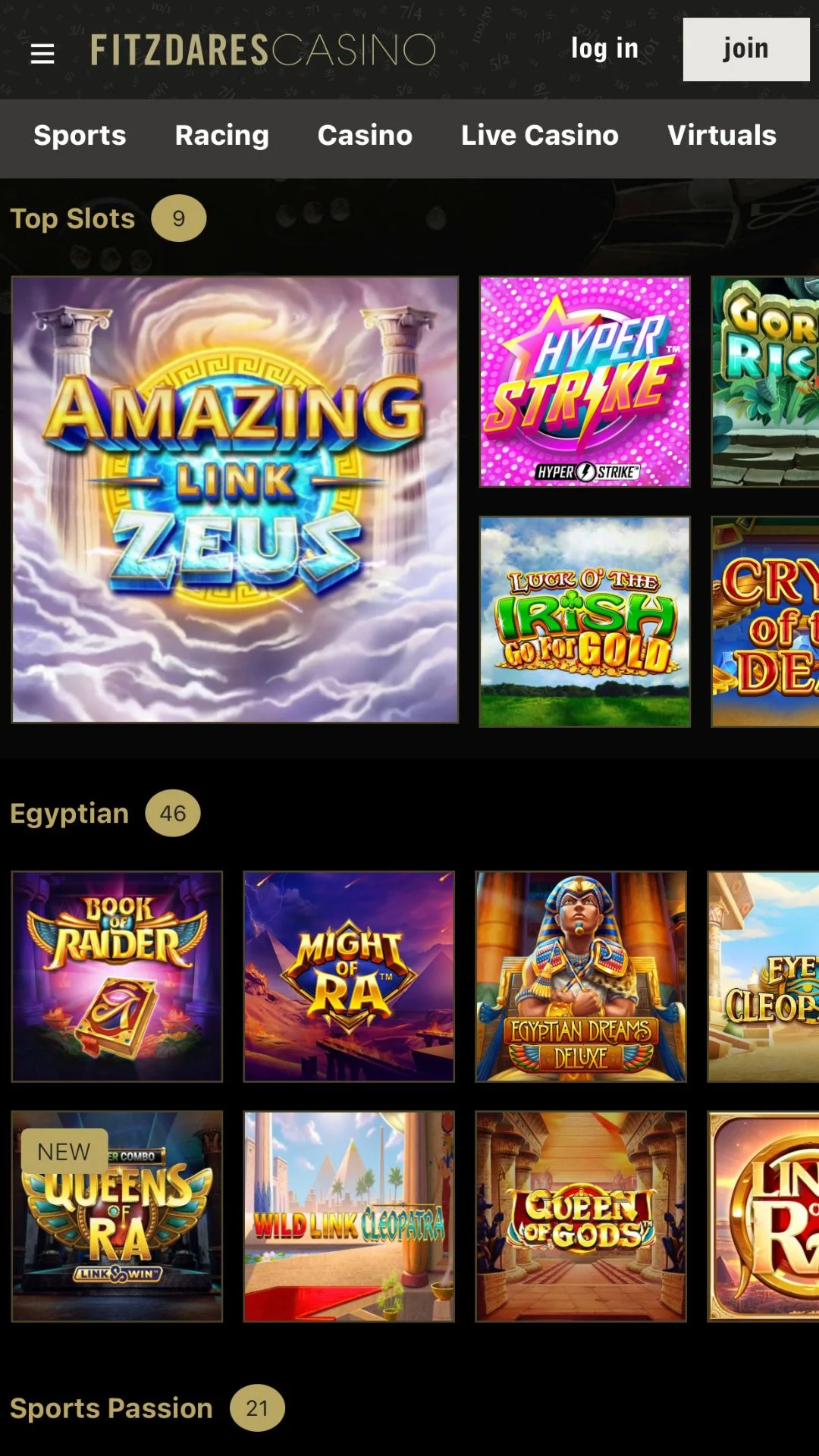 Screenshot for Fitzdares Casino with caption: Fitzdares Casino Slots