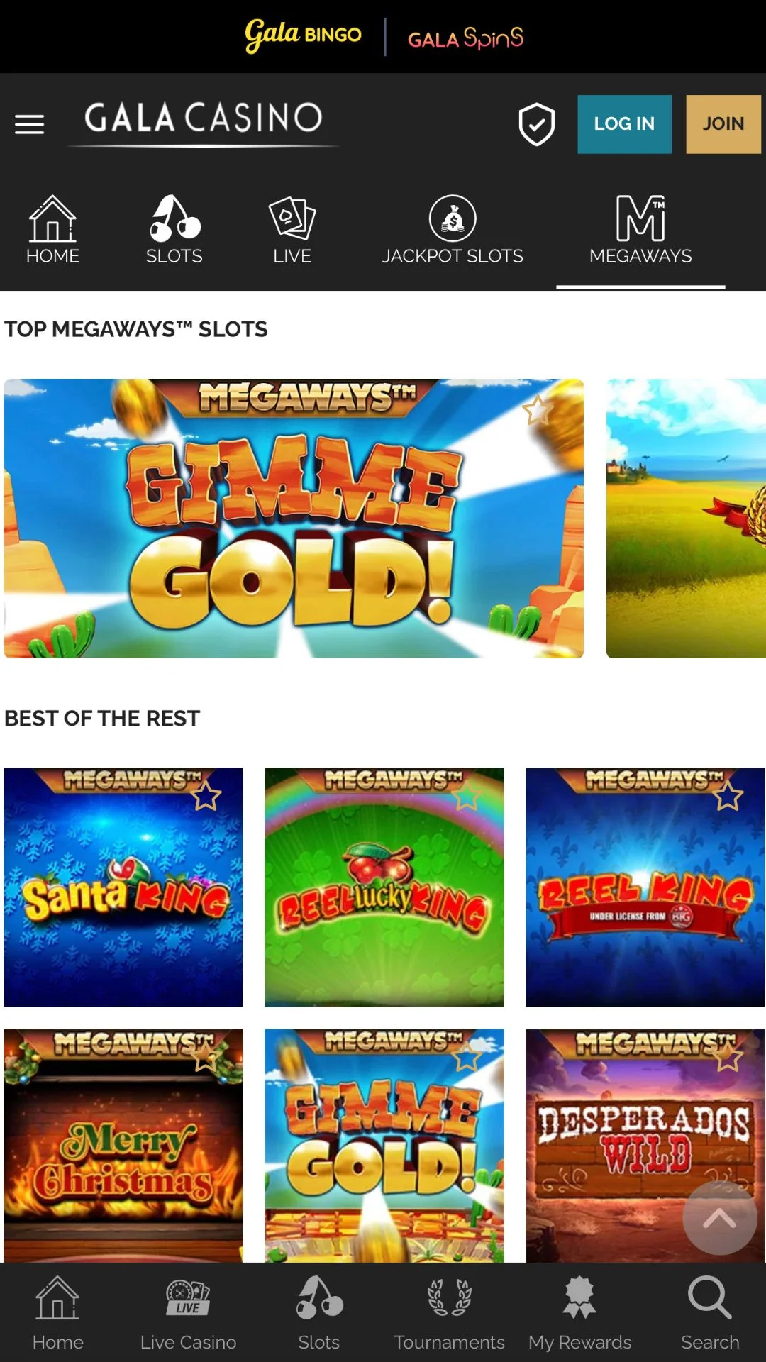 Screenshot for Gala Casino with caption: Gala Casino Megaways