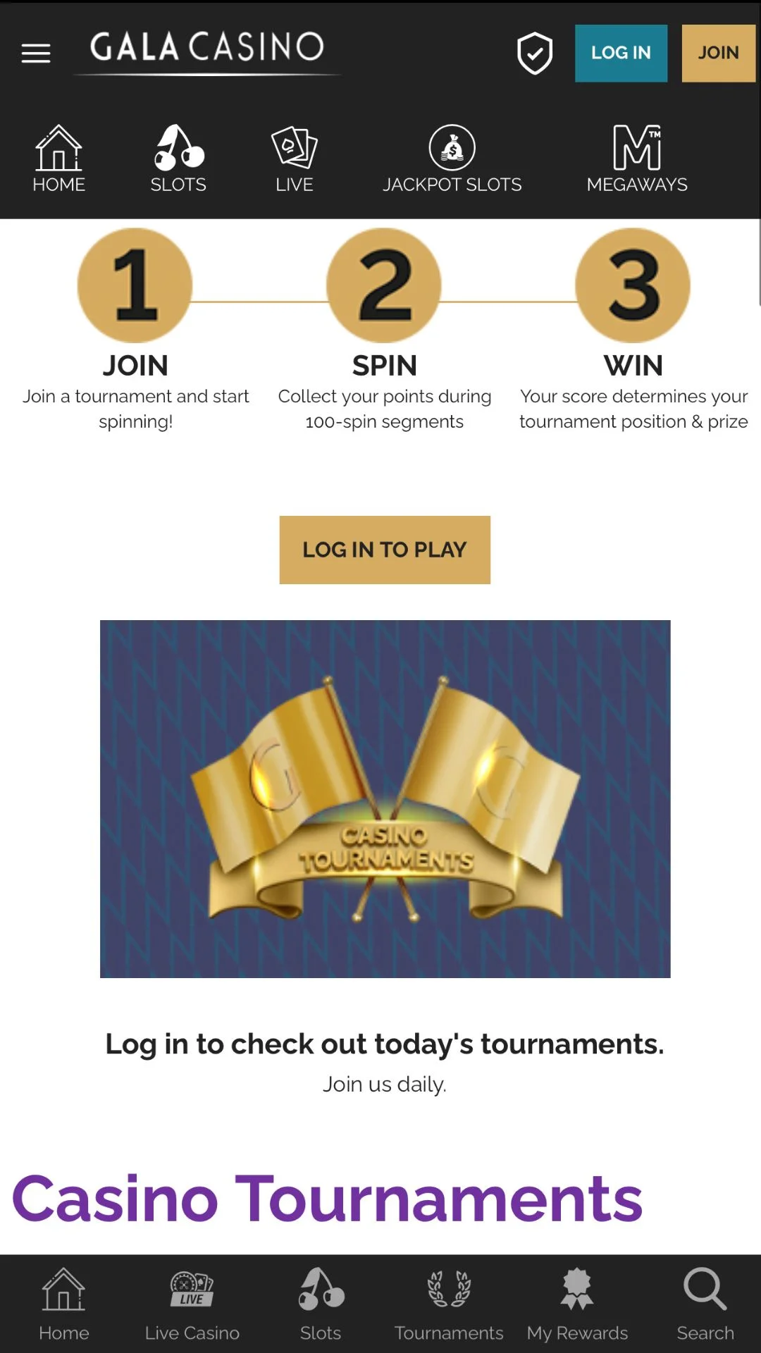 Screenshot for Gala Casino with caption: Gala Casino Rewards