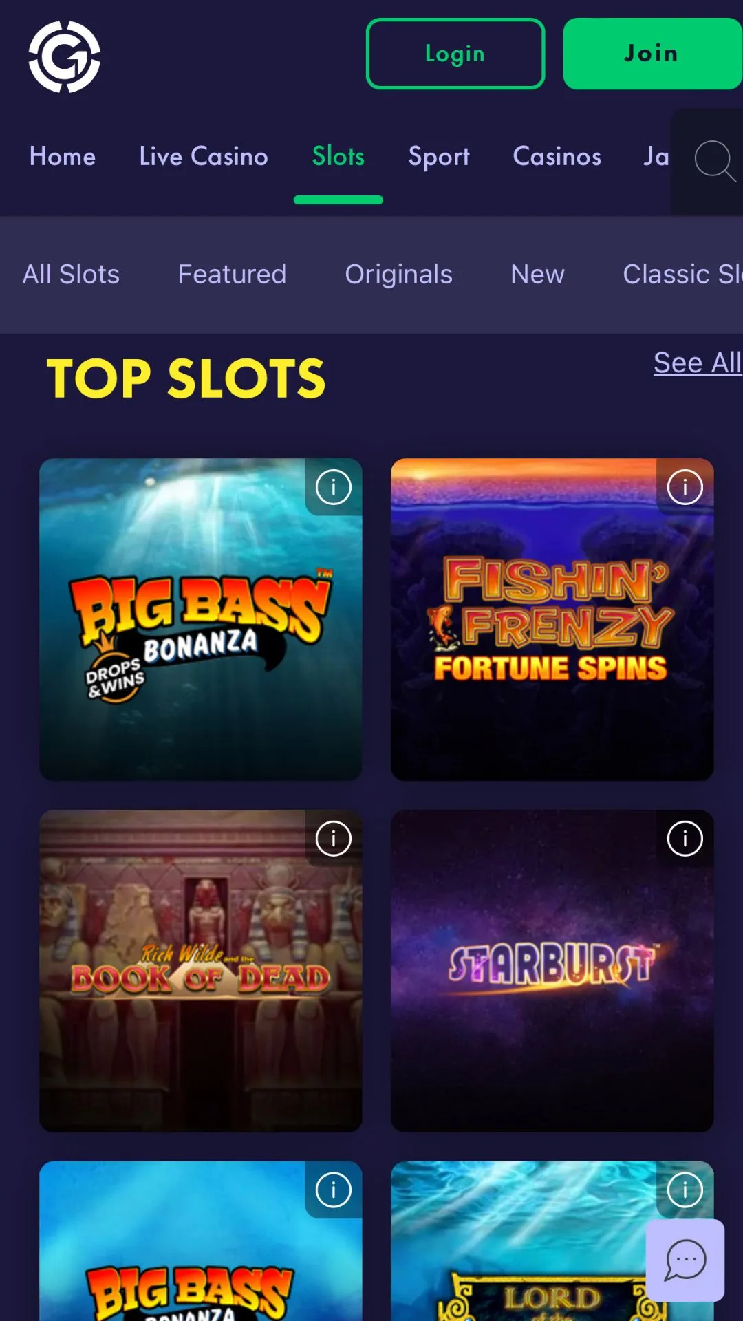 Screenshot for Grosvenor Casinos with caption: Grosvenor Casino Slots