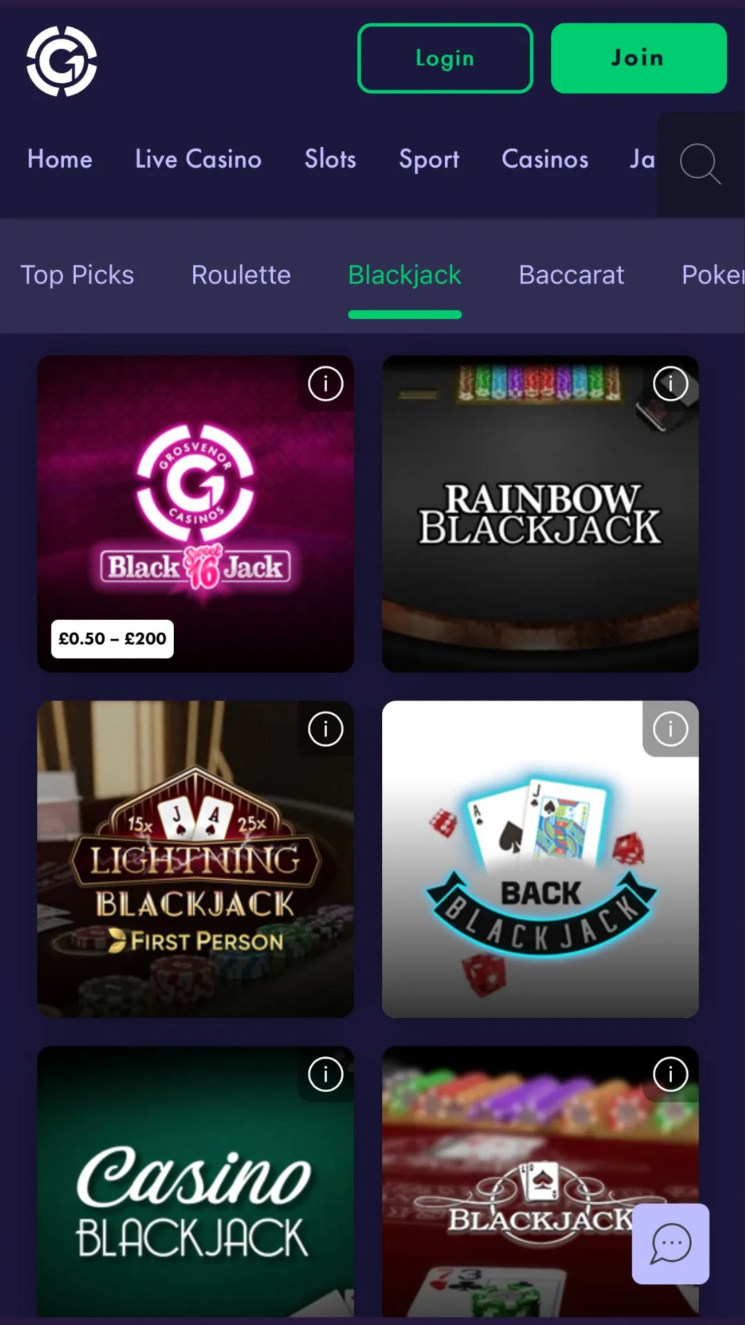 Screenshot for Grosvenor Casinos with caption: Grosvenor Casino Blackjack