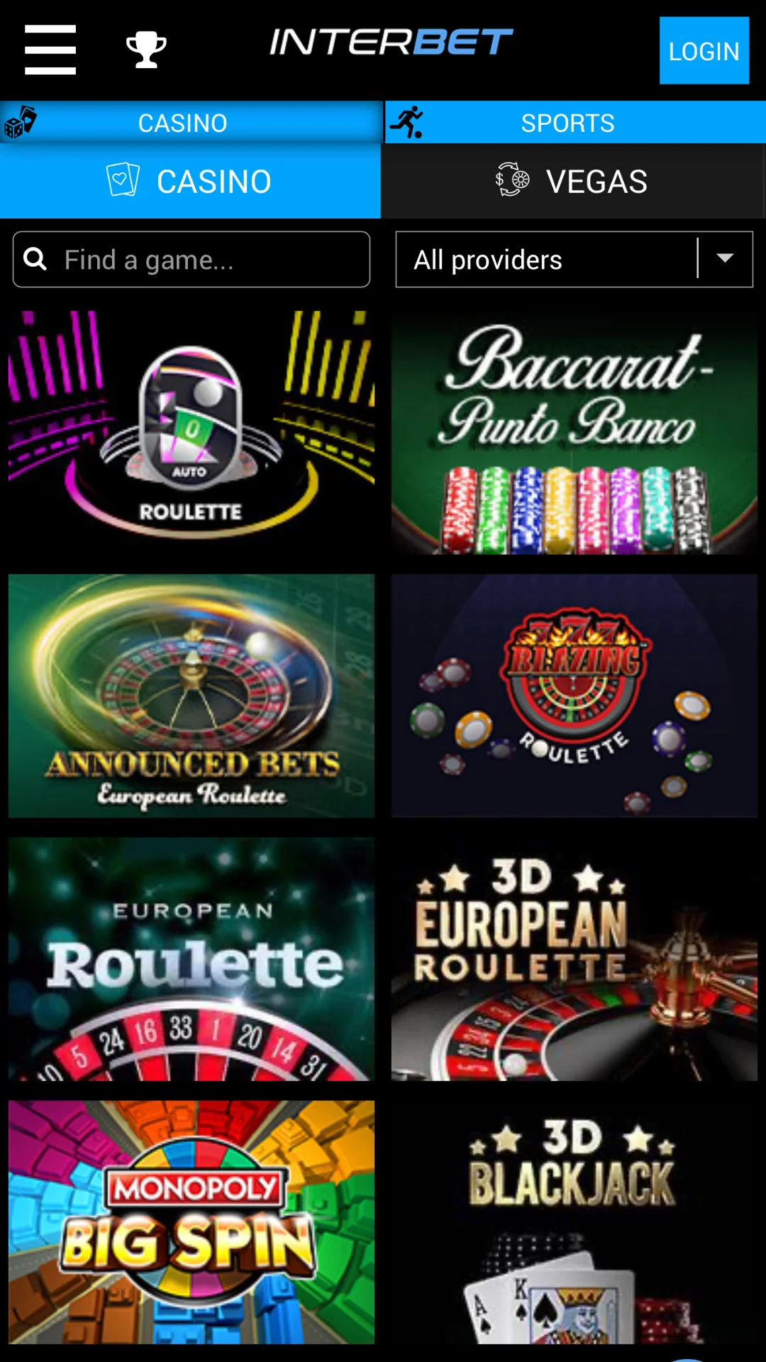 Screenshot for Interbet Casino with caption: Interbet Casino Games