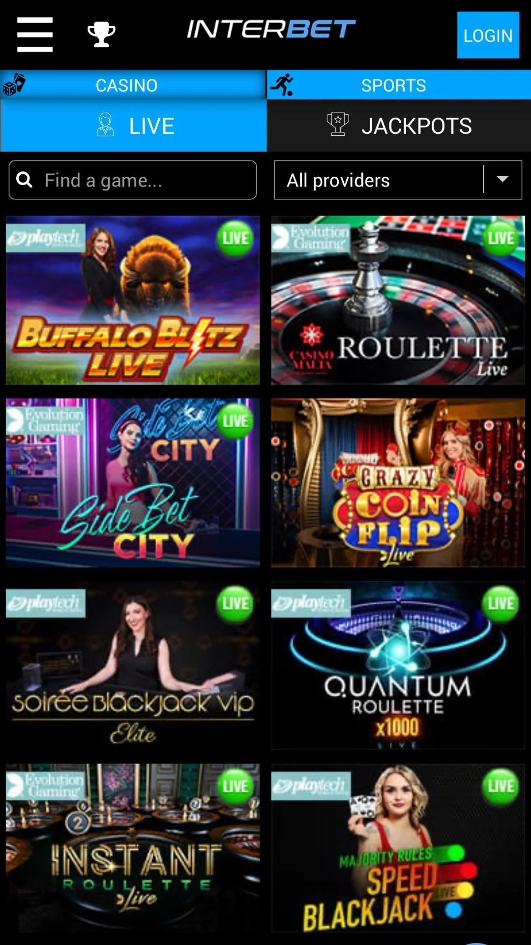 Screenshot for Interbet Casino with caption: Interbet Casino Live