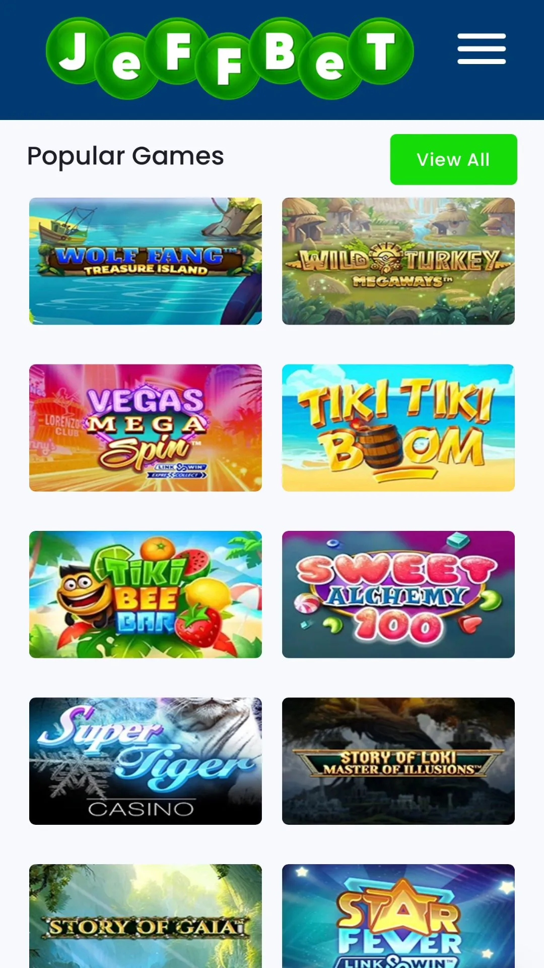 Screenshot for JeffBet Casino with caption: JessBet Casino Games