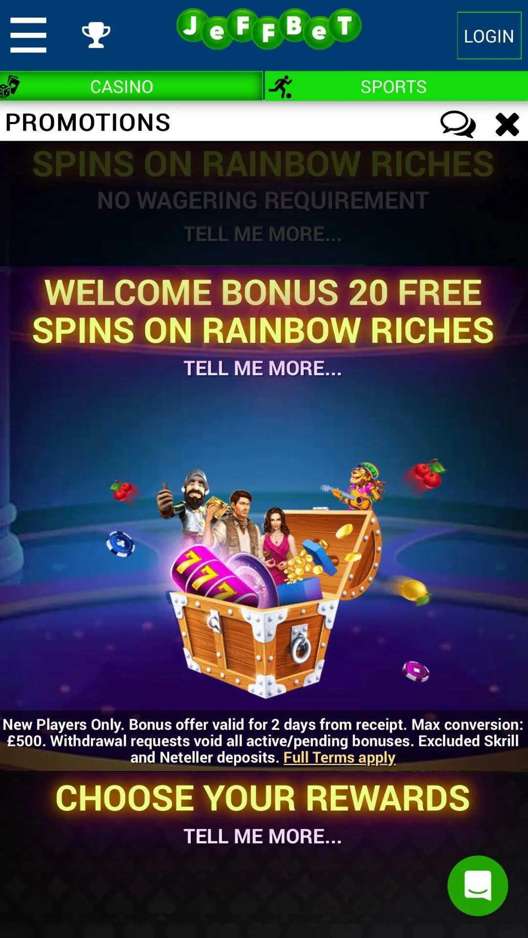 Screenshot for JeffBet Casino with caption: JeffBet Casino Promotions