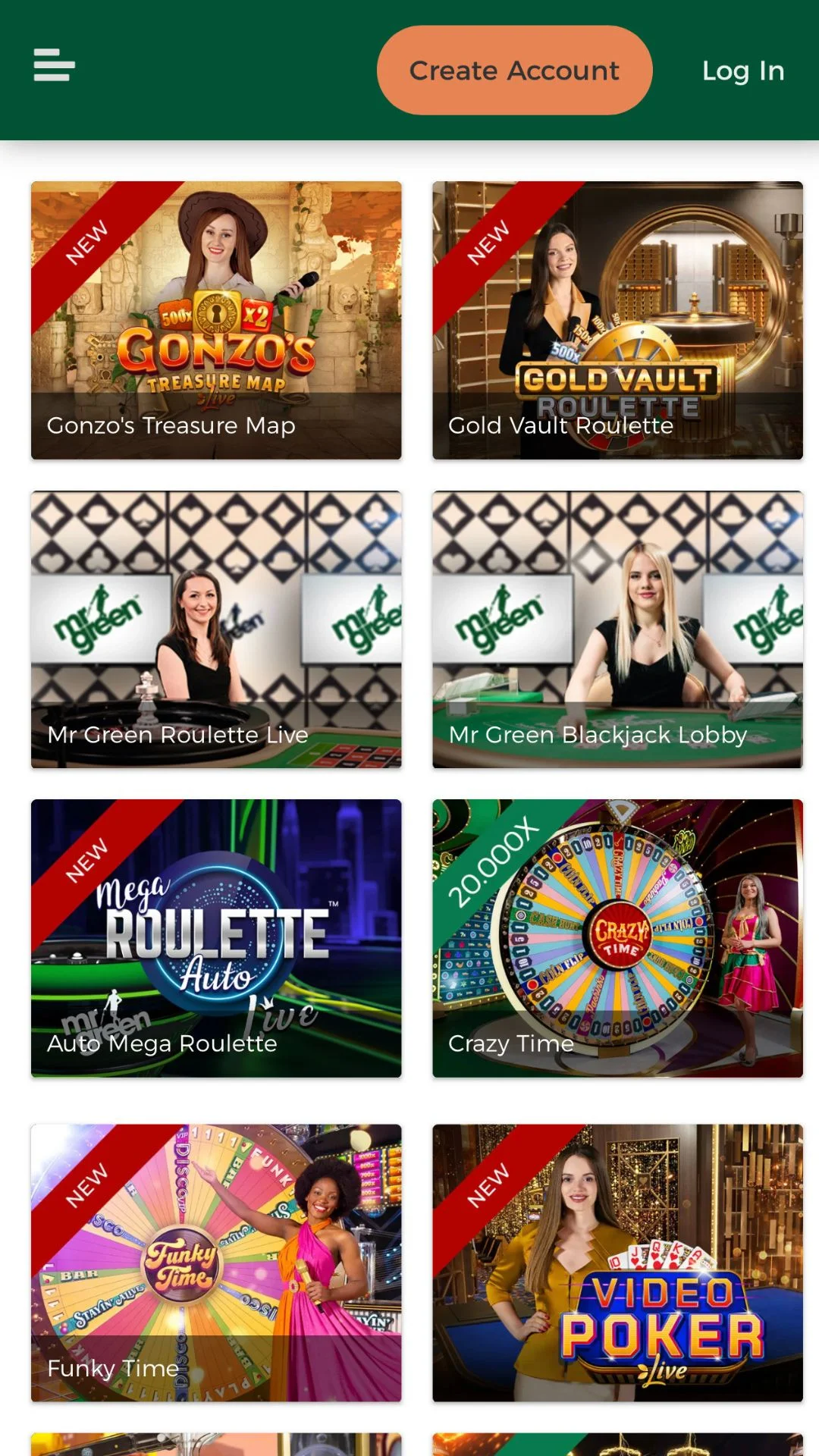 Screenshot for Mr Green Casino with caption: Mr Green Live Games