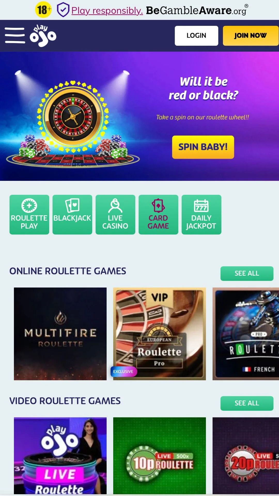 Screenshot for PlayOJO Casino with caption: PlayOJO Casino Roulette