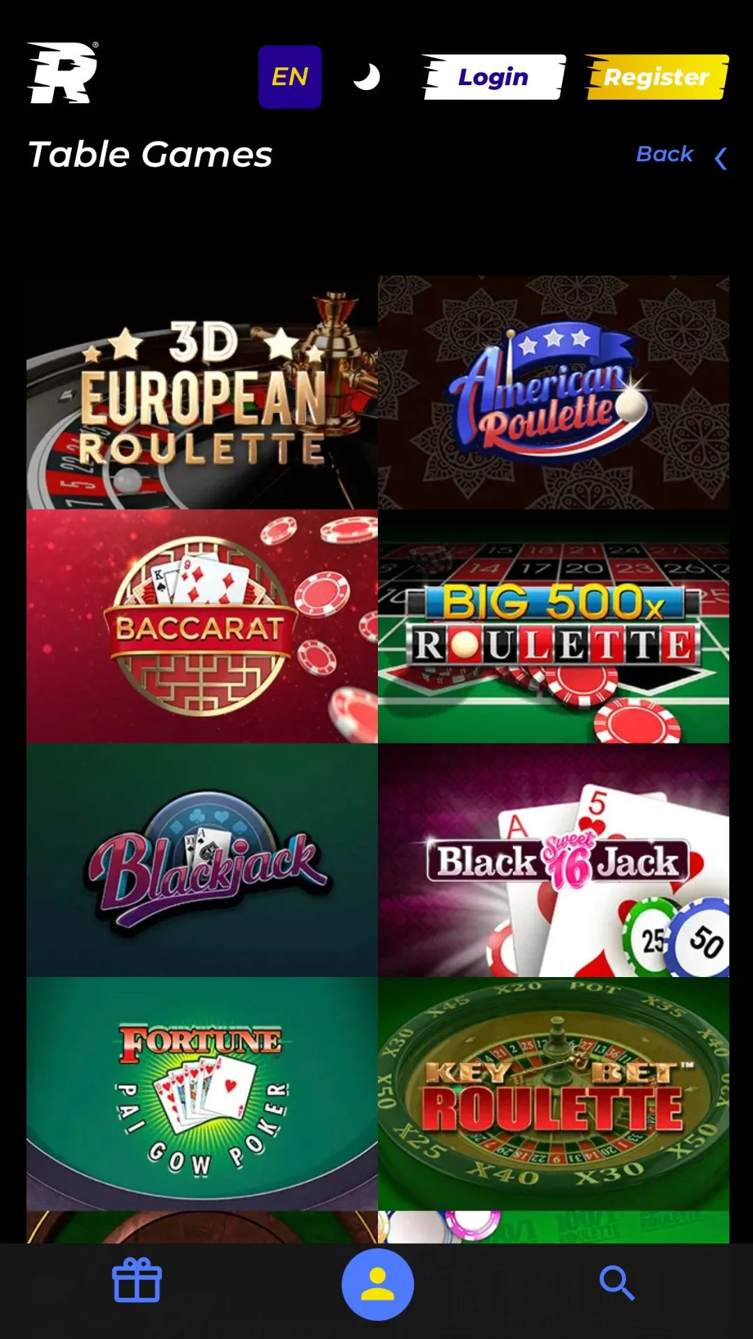 Screenshot for Race Casino with caption: Race Casino Table Games