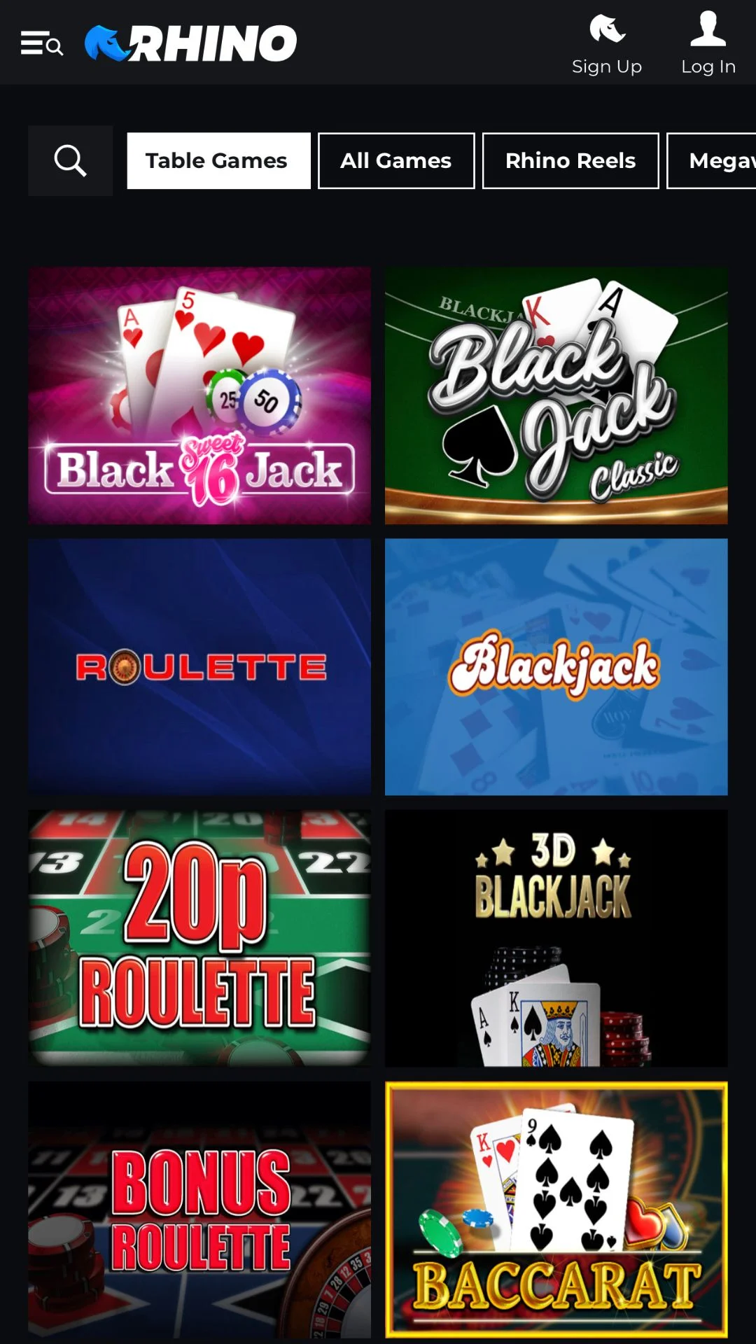 Screenshot for Rhino Bet Casino with caption: Rhino Table Games