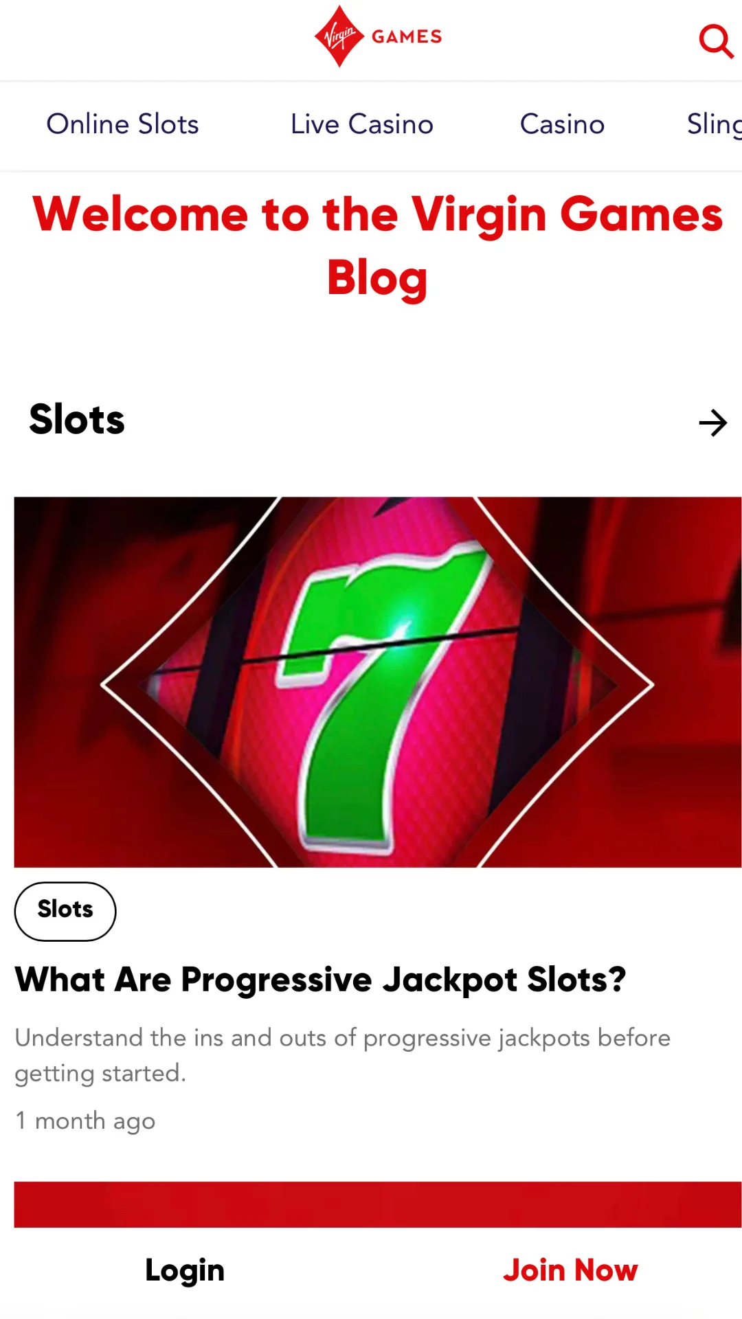 Screenshot for Virgin Games Casino with caption: Virgin Games Blog